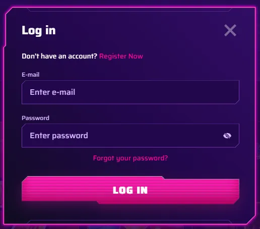 Roby Casino Kontoanmeldung und Registrierungsoberfläche